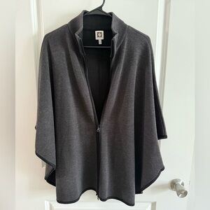 Anne Klein Charcoal Zip-Front Wool Poncho
